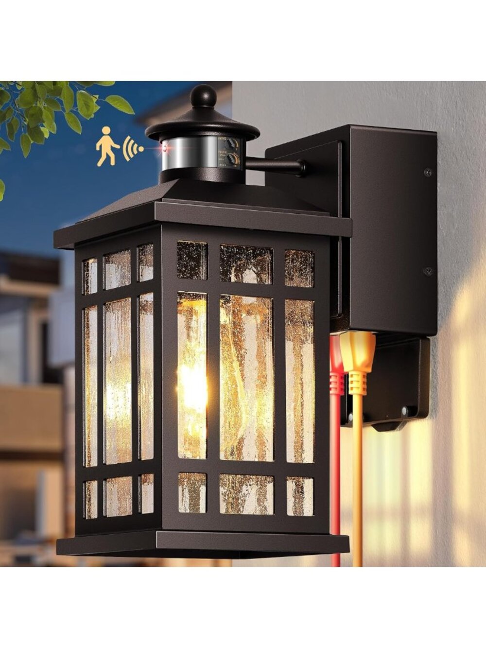 Motion Sensor Outdoor Wall Lantern with GFCI Outlet - Oil-Rubbed Bronze Sconce